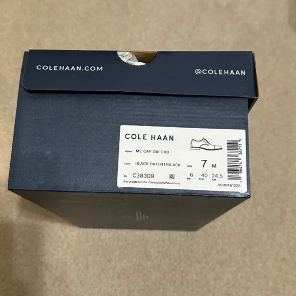 COLE HAAN Modern Essentials Black Patent Leather Cap Toe Oxfords C38309